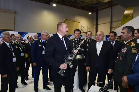 President Ilham Aliyev views 3rd Azerbaijan International Defense Exhibition ADEX 2018