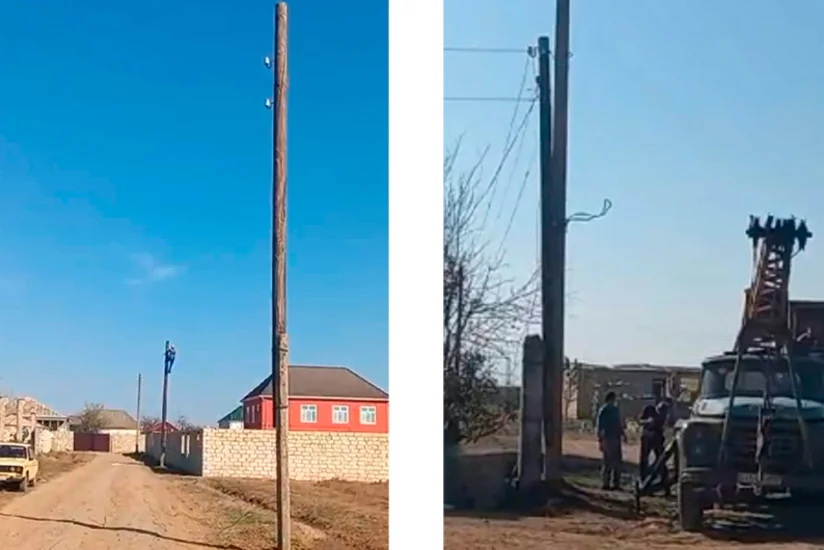 В двух селах Билясувара заменены аварийные опоры ЛЭП