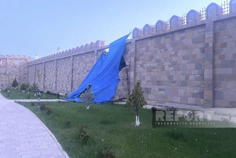 Yağış suları “Naxçıvanqala”nın ön divarını uçurub