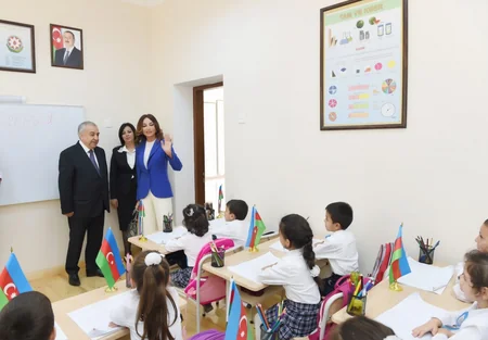 Azerbaijan's First VP views new building of Gubadli district Khanlig village school in Ramana