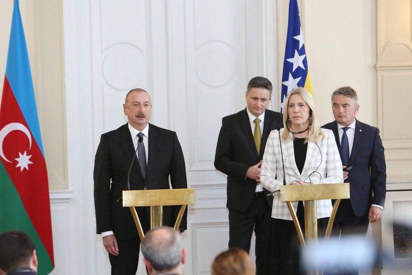 Ilham Aliyev and Chairwoman of Presidency of Bosnia and Herzegovina Željka Cvijanović make press statements