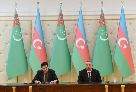Azerbaijani and Turkmen presidents make press statements