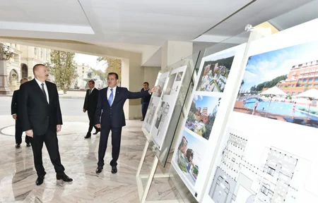President Ilham Aliyev views construction of Majestic Palace hotel in Ganja