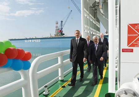 President Ilham Aliyev attends launch of Khankendi’ subsea construction vessel