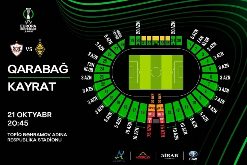 Qarabağ - Kayrat oyununun biletləri satışa çıxarılıb