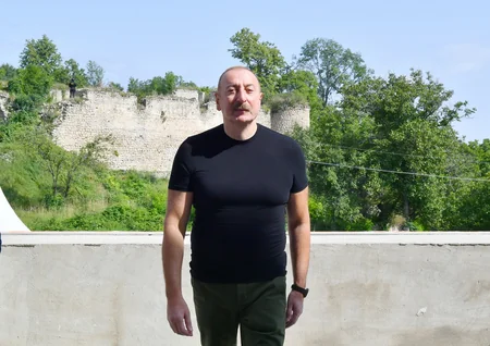 President Ilham Aliyev views construction progress of secondary school No 1 in Shusha