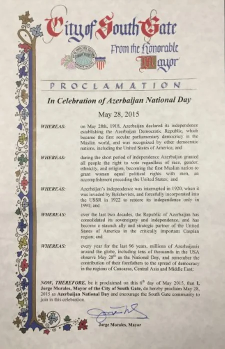 Several U.S. states and cities proclaim May 28 as Azerbaijan National Day