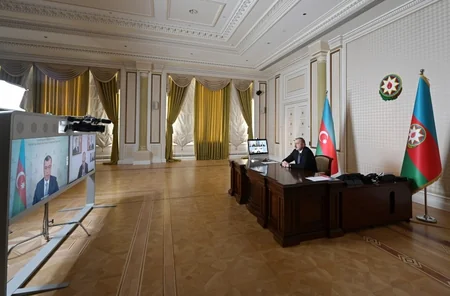 Ilham Aliyev holds meeting with two ministers via videoconferencing
