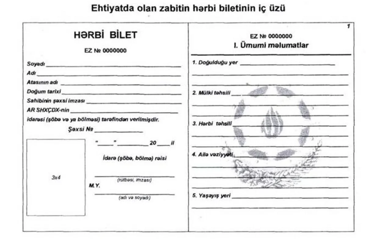 Ehtiyatda olan zabitlərin hərbi biletlərinin formasında dəyişikliklər edilib