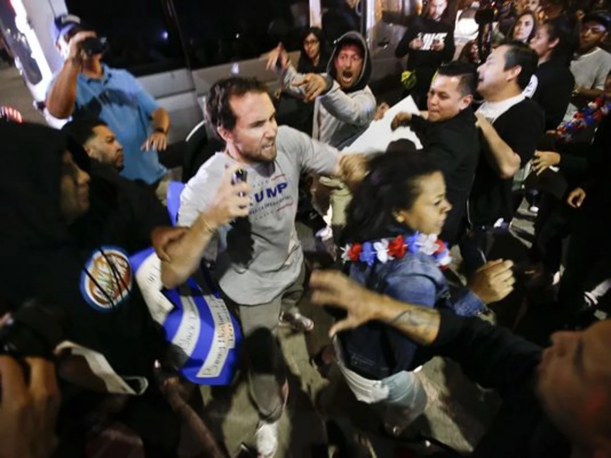 Donald Trump's protesters and supporters clash in California - VIDEO