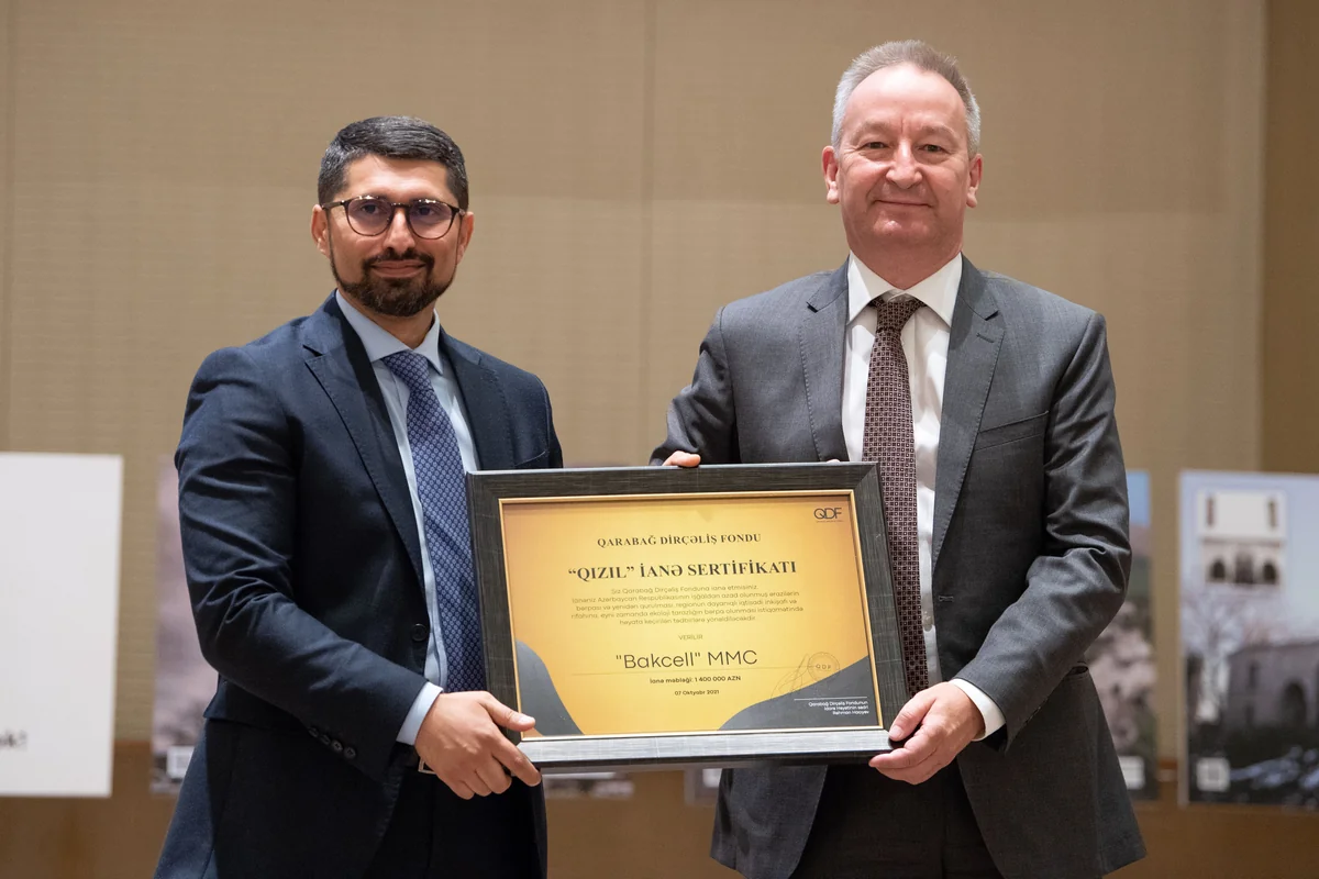 Bakcell Qarabağ Dirçəliş Fondunun “Qızıl” İanə sertifikatı ilə təltif edilib