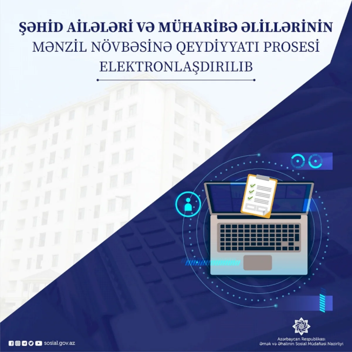 Şəhid ailələri və müharibə əlillərinin mənzil növbəsinə qeydiyyatı elektronlaşdırılıb