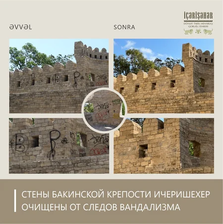 Крепостные стены Ичеришехер очищены от следов вандализма