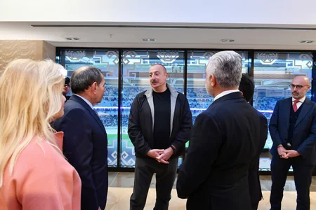 President Ilham Aliyev and First Lady Mehriban Aliyeva watch Qarabag vs Galatasaray charity match