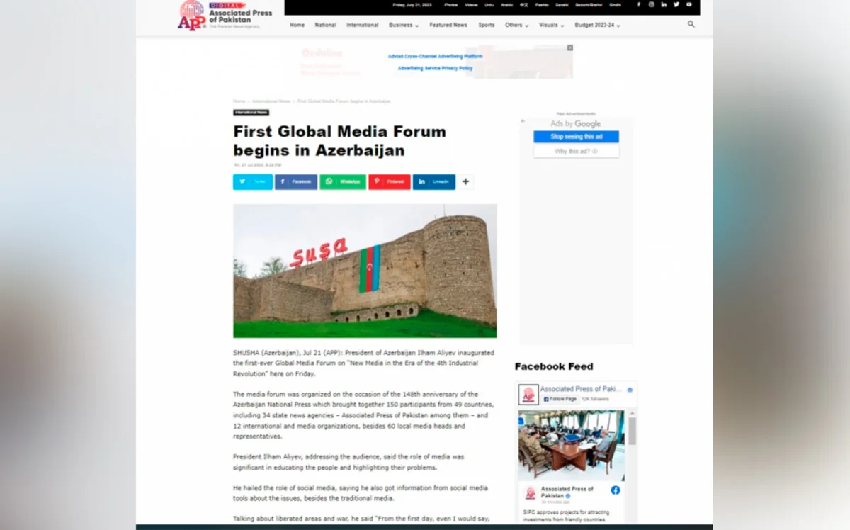 Prezident İlham Əliyevin Şuşa Qlobal Media Forumundakı çıxışı dünya mediasının diqqət mərkəzindədir