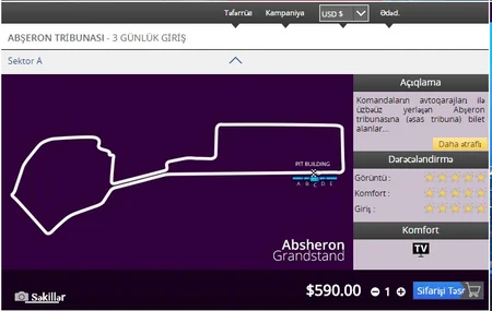 ​Bakıda keçiriləcək Formula 1 üzrə Avropa Qran Prisinə biletlərin qiymətləri bahalaşıb