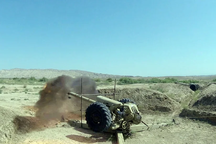 Artillery units of Azerbaijani Army conducting live-fire exercises
