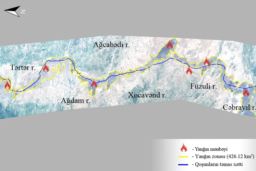 “Azersky” peyki Ermənistanla qoşunların təmas xətti boyunca törədilmiş yanğınların monitorinqinin nəticələrini açıqlayıb