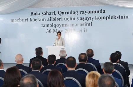 First VP Mehriban Aliyeva attends groundbreaking ceremony for residential complex for IDP families in Garadagh