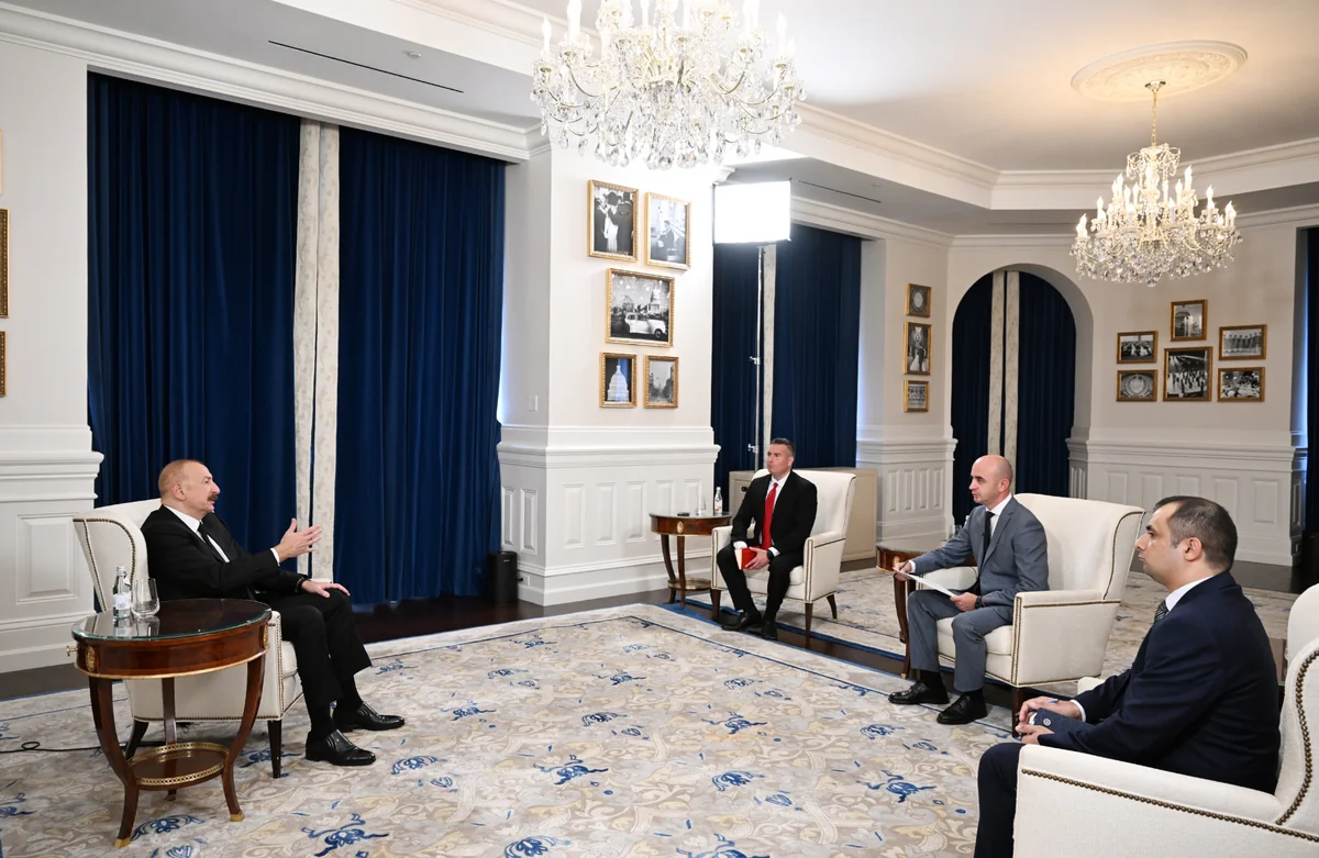 President Ilham Aliyev gives interview to media on results of his visit to US