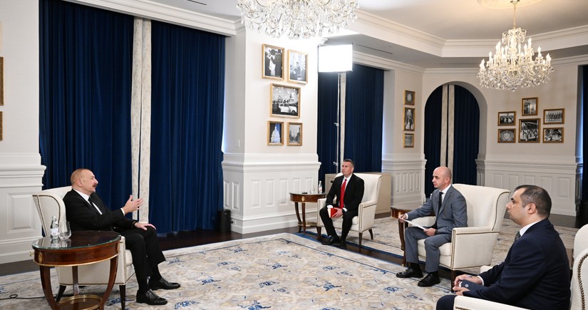President Ilham Aliyev gives interview to media on results of his visit to US