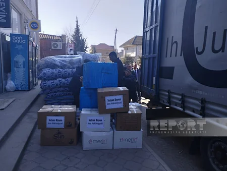 Neftçala və Salyandan Türkiyədə zəlzələdən zərərçəkənlərə 25 tonluq yardım göndərilib