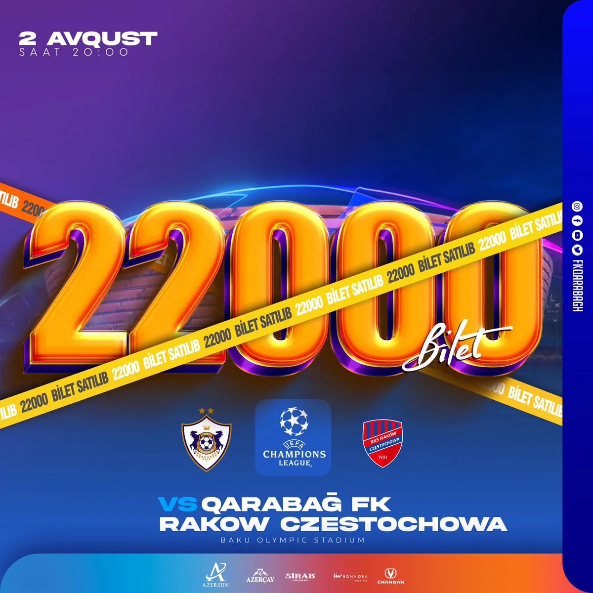 Qarabağ - Rakuv oyununa 22 min bilet satılıb