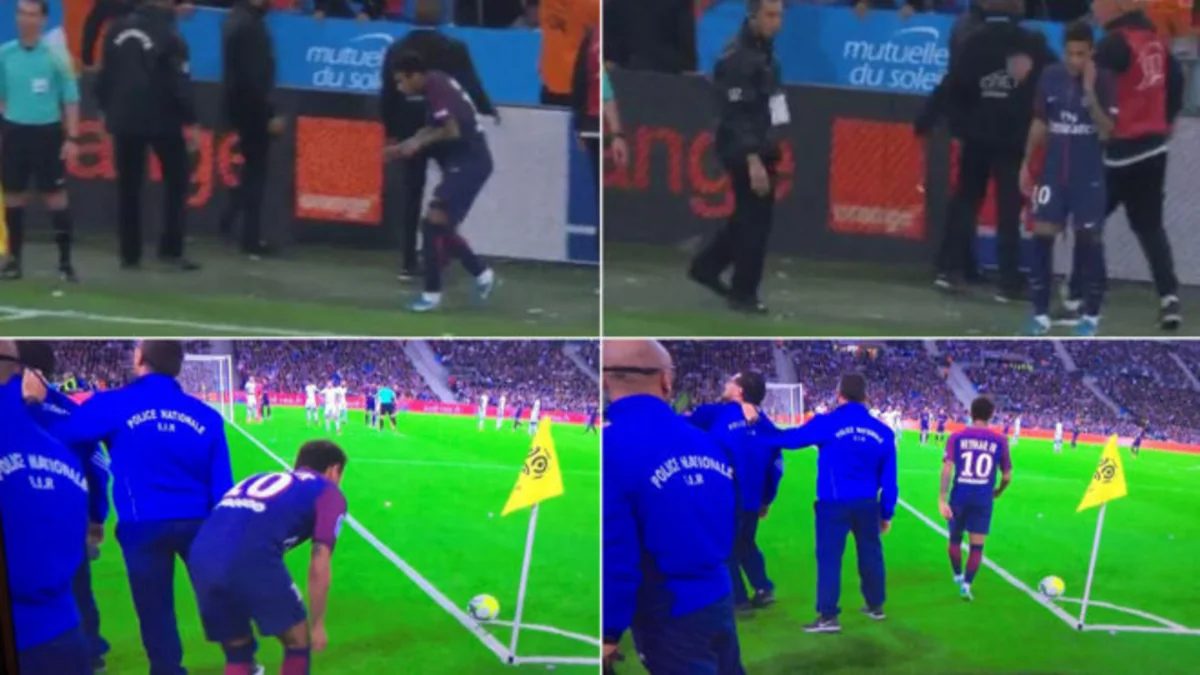 Neymar oyun zamanı fanatların ona kənar əşya atmalarını yumorla qarşılayıb