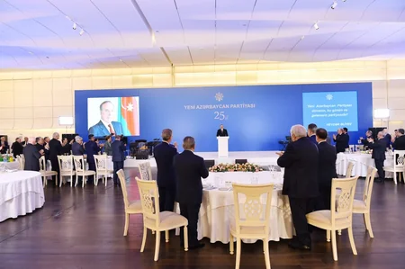 President Ilham Aliyev attends ceremony on 25th anniversary of founding of New Azerbaijan Party