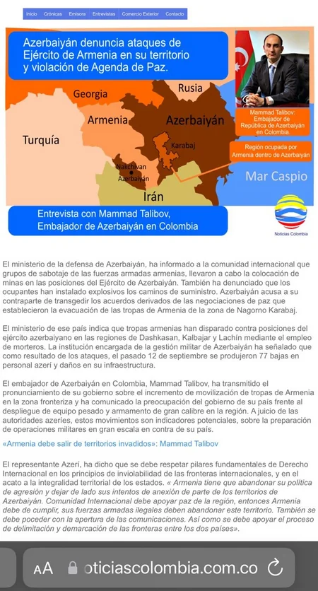Columbian news portal writes about Armenia's preparations for military operations