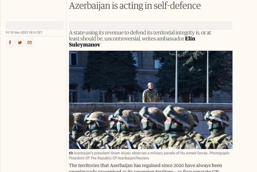 Britaniyanın The Guardian qəzetində Azərbaycanın əleyhinə yazılmış məqalələrə cavab verilib