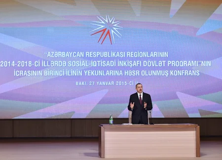 Prezident İlham Əliyev regionların sosial-iqtisadi inkişafı proqramının icrasının ilk ilinin yekunlarına həsr olunan konfransda iştirak edib