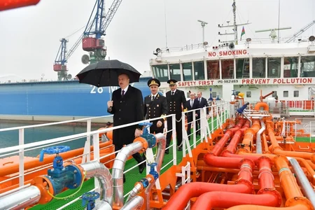 President Ilham Aliyev attended ceremony to launch first tanker built at Baku Shipyard