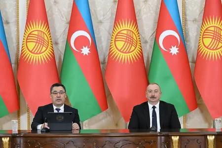 President Ilham Aliyev and President Sadyr Zhaparov make press statements