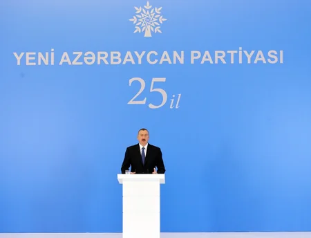 President Ilham Aliyev attends ceremony on 25th anniversary of founding of New Azerbaijan Party