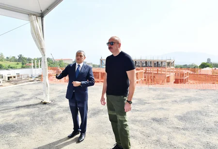 President Ilham Aliyev examines construction progress of Shusha city hospital