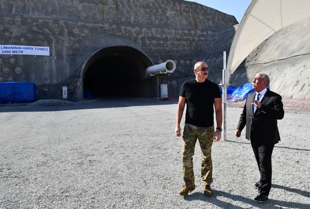 Ilham Aliyev views newly-constructed tunnel on Kalbajar-Lachin highway