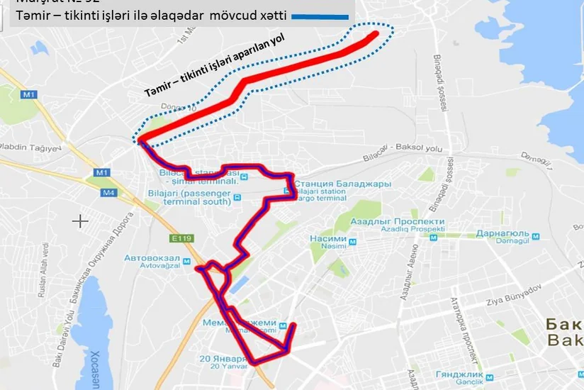 Bakıda avtobus marşrut xəttinin hərəkət istiqaməti dəyişdirilib
