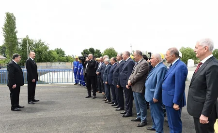 Prezident Şəmkir-Samux-Goranboy suvarma kanalının İpək yolu ilə kəsişmə qurğusunun açılışında iştirak edib
