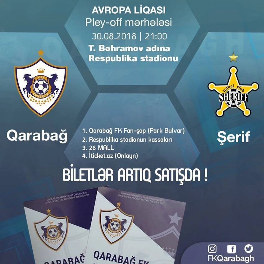Qarabağ - Şerif matçının biletləri satışa çıxarılıb