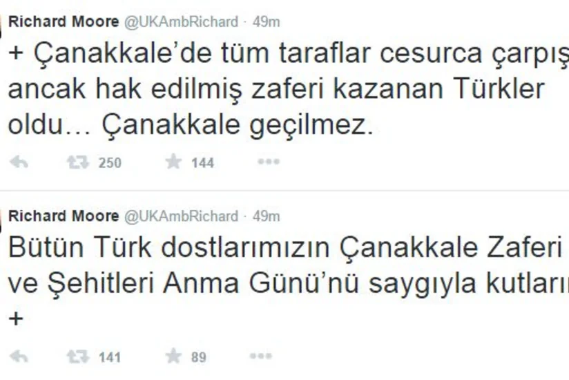 ​Britaniya səfiri Çanaqqala zəfəri münasibətilə türkləri təbrik edib