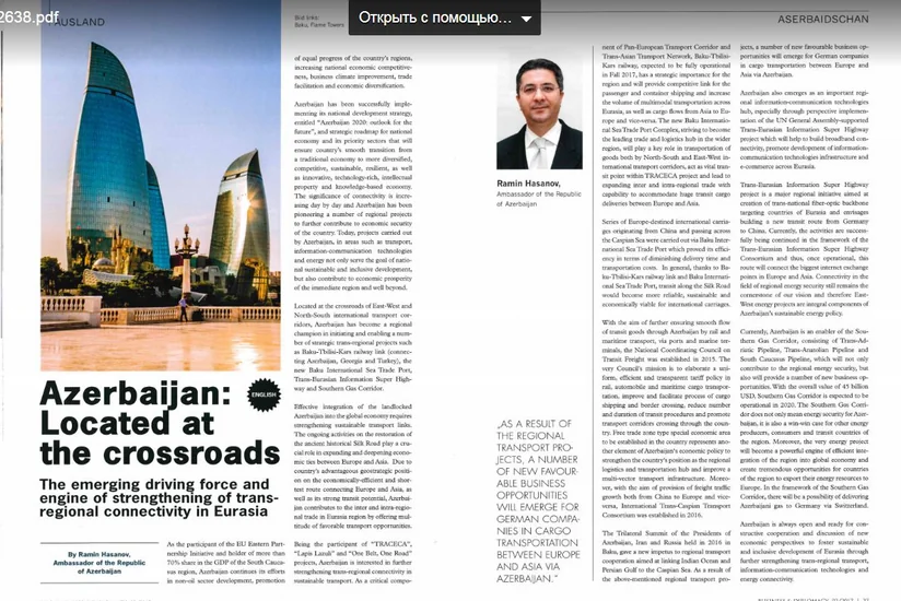 Azərbaycanın Almaniyadakı səfirinin “Business & Diplomacy” jurnalında məqaləsi dərc olunub