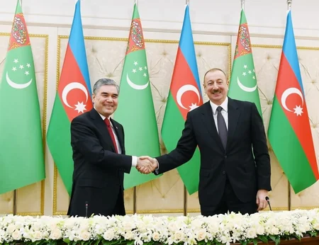 Azerbaijani, Turkmen presidents made press statements