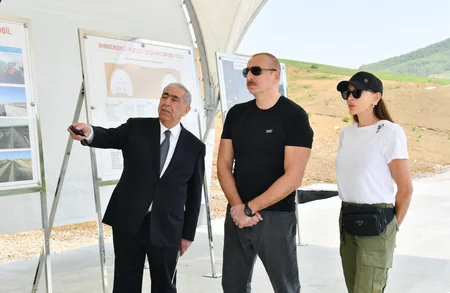 Azerbaijan's President, First Lady view progress of work at 66th-81st kilometer section of Ahmadbayli-Fuzuli-Shusha highway