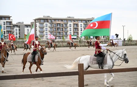Participants of 17th ECO Summit watch Victory show of Karabakh horses at Aghdam's Imarat Complex