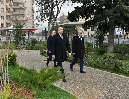 President Ilham Aliyev views ongoing renovation works in another park in Baku