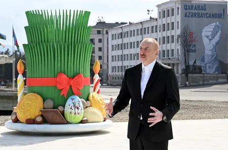President Ilham Aliyev lights Novruz bonfire in Khankandi