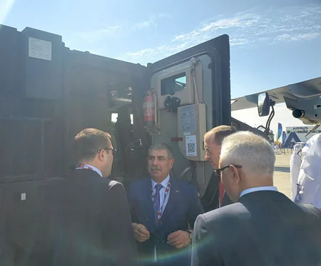 Azerbaijani defense minister attends booth of EDGE company
