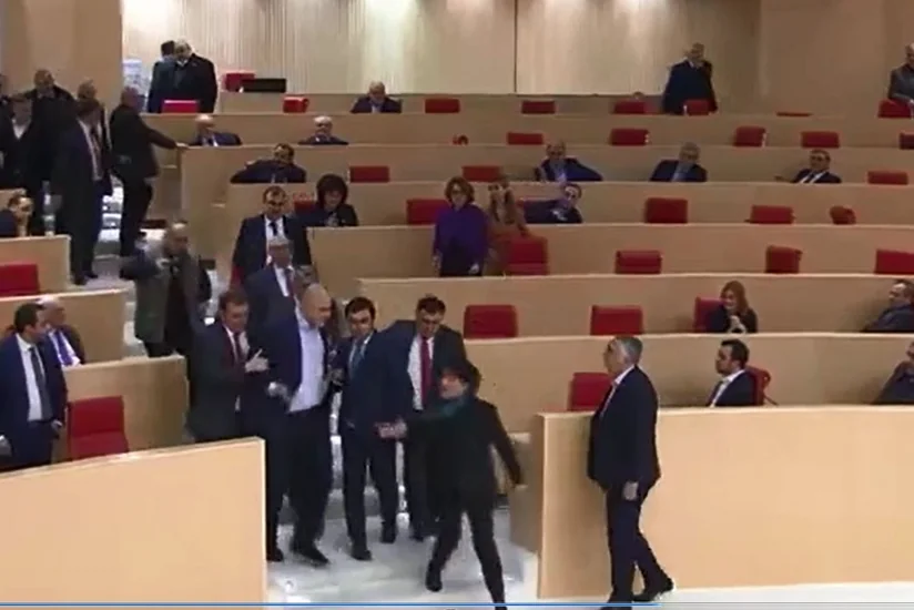 Gürcüstan Parlamentində deputatlar arasında dava düşüb - VİDEO