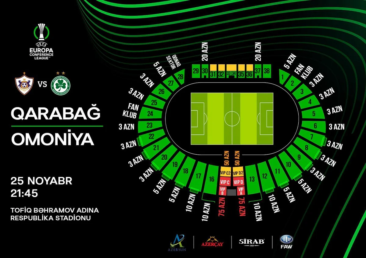 Qarabağ - Omoniya oyununun biletləri satışa çıxarılır